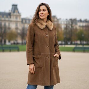 VTG Fur Trimmed Opera Coat 60’s Suede Patchwork Mink Collar Leather Sz 10 #265F